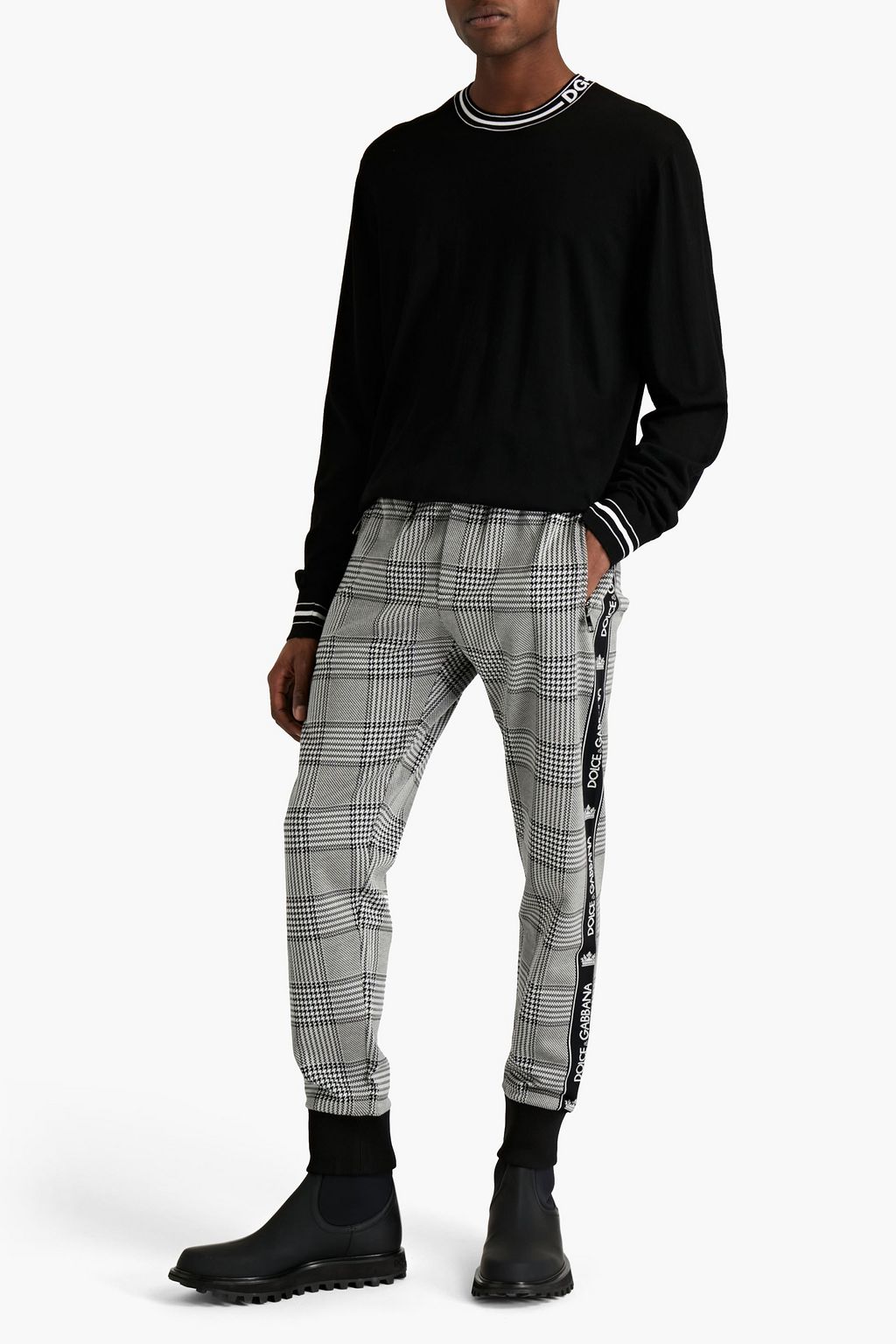 DOLCE&GABBANA Prince of Wales checked jacquard-knit track pants