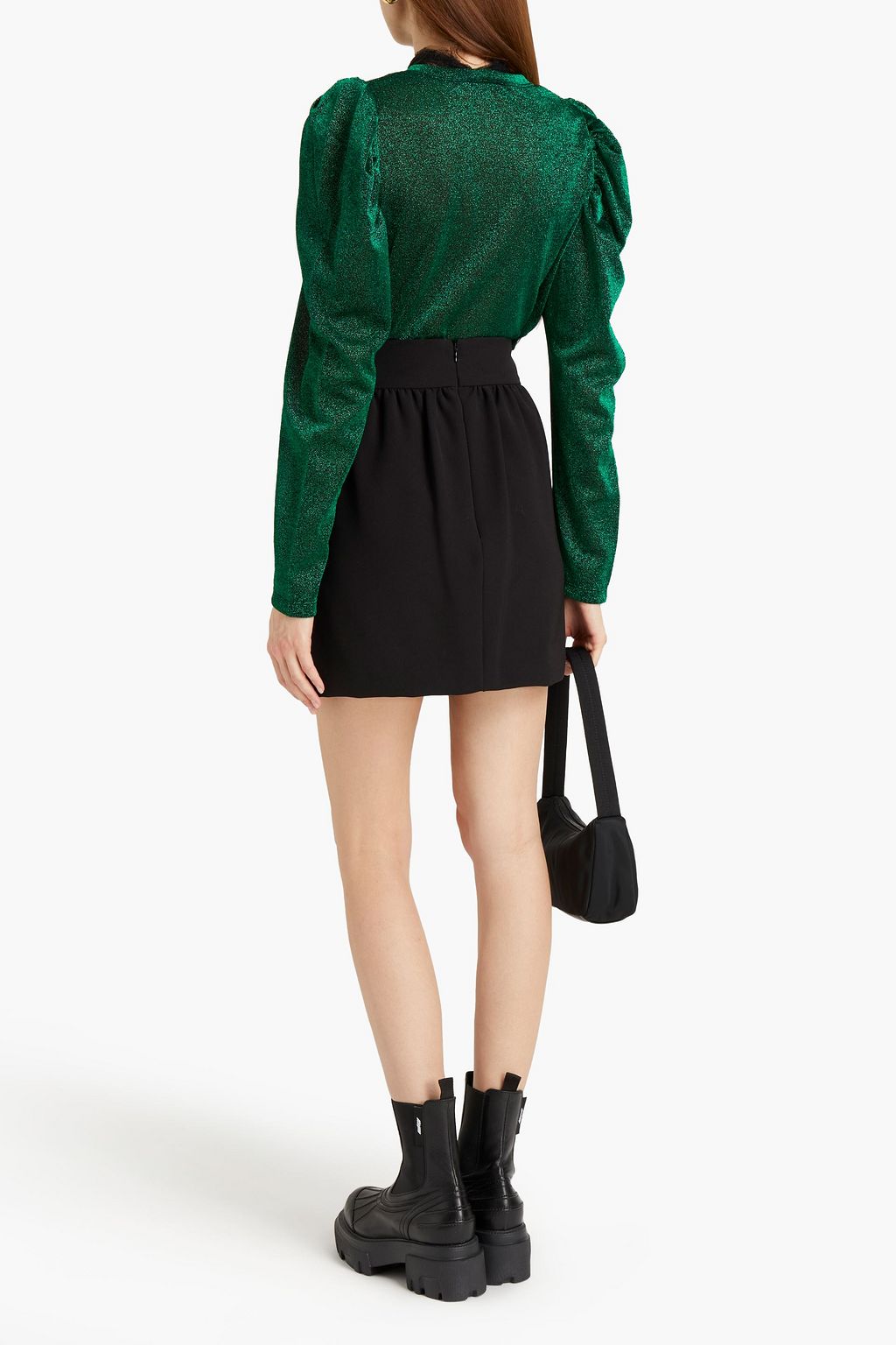 REDVALENTINO Pussy-bow point d'esprit-trimmed lamé top