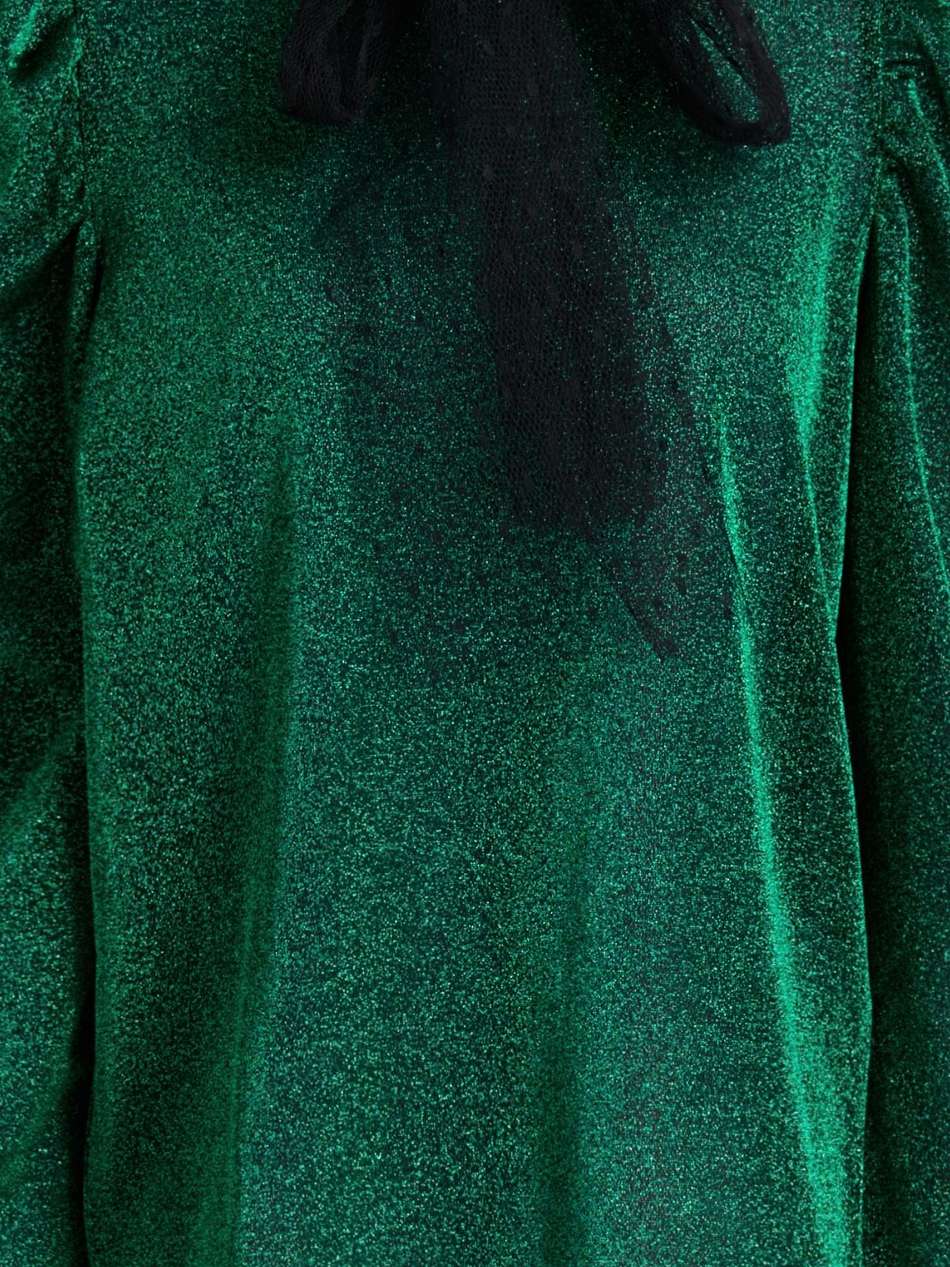 pussy-bow point d'esprit-trimmed lamé top