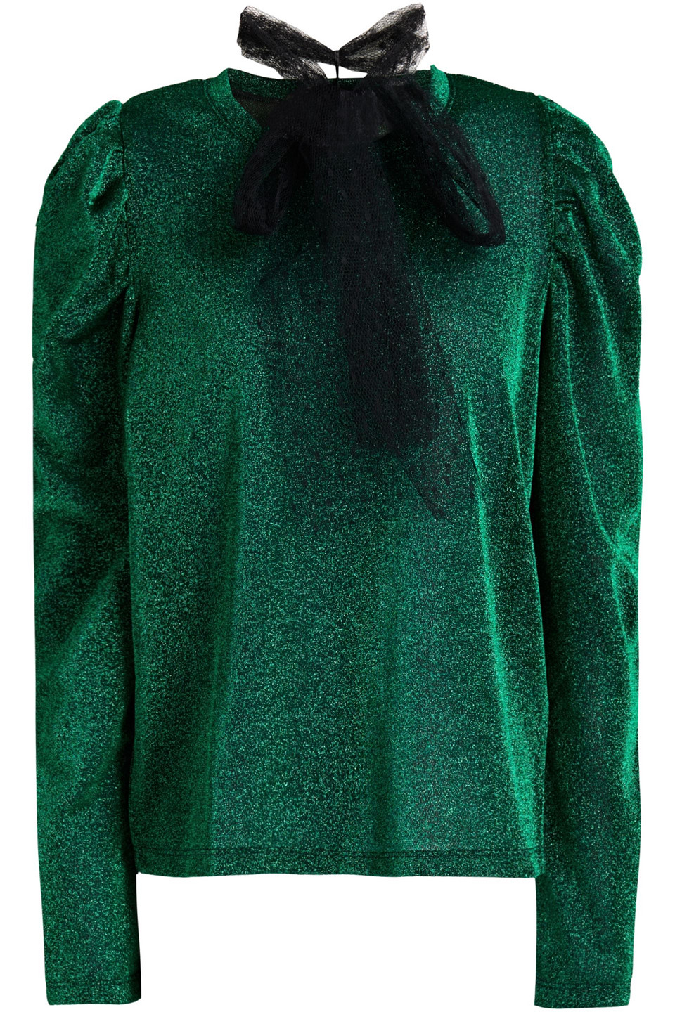 Redvalentino Woman Pussy-bow Point D'esprit-trimmed Lamé Top Green Size XS