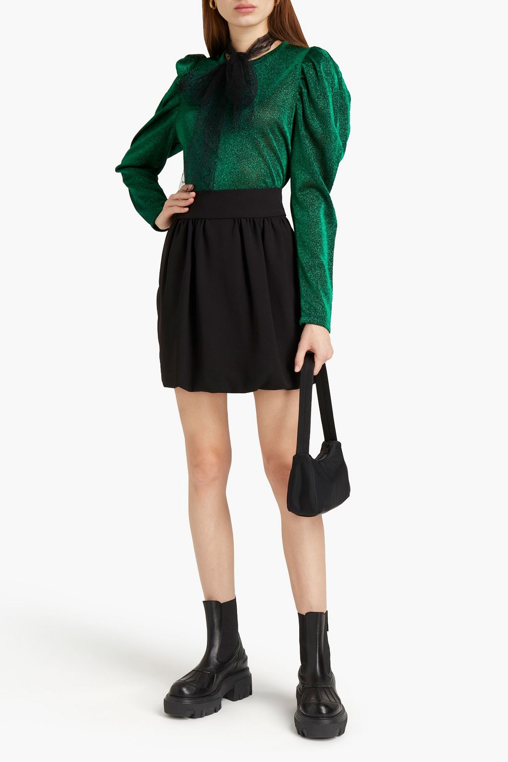 REDVALENTINO Pussy-bow point d'esprit-trimmed lamé top