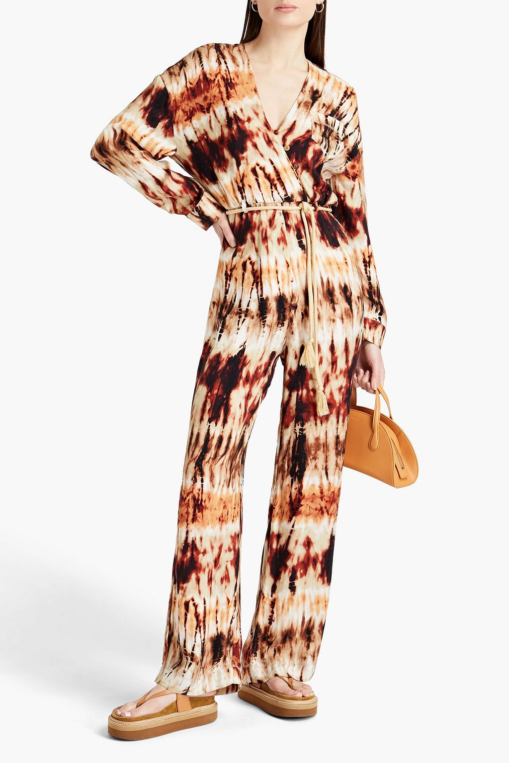 NANUSHKA Wrap-effect tie-dyed satin jumpsuit