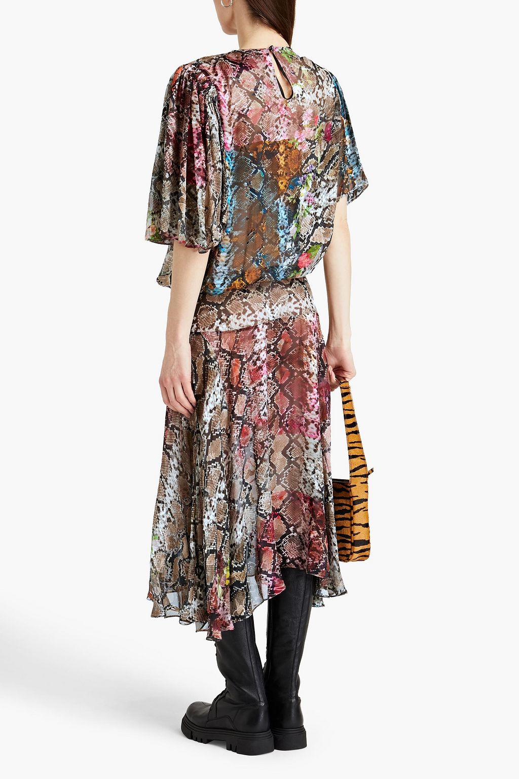PREEN BY THORNTON BREGAZZI Snake-print devoré-satin midi dress