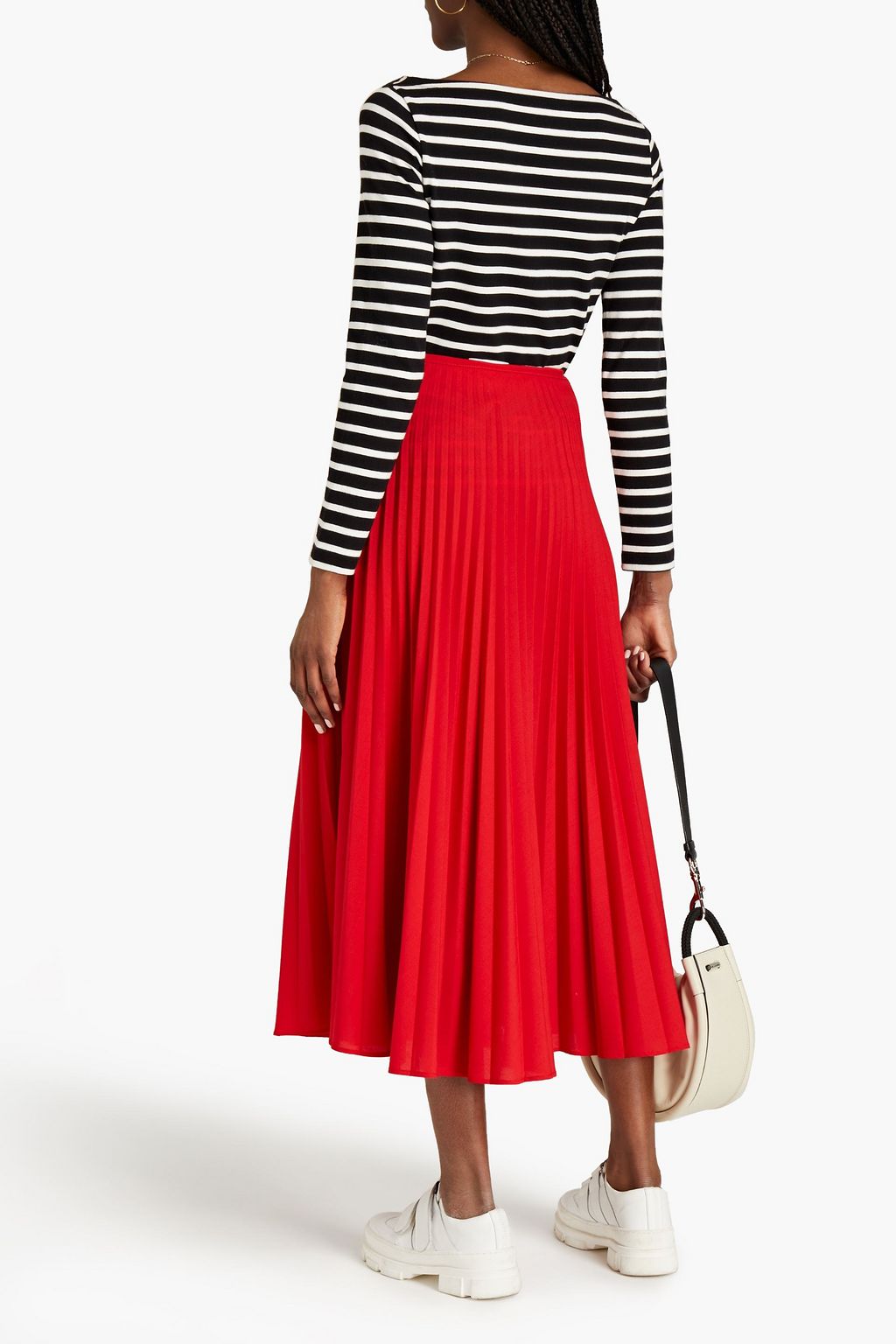 REDVALENTINO Embroidered striped ribbed cotton-jersey top