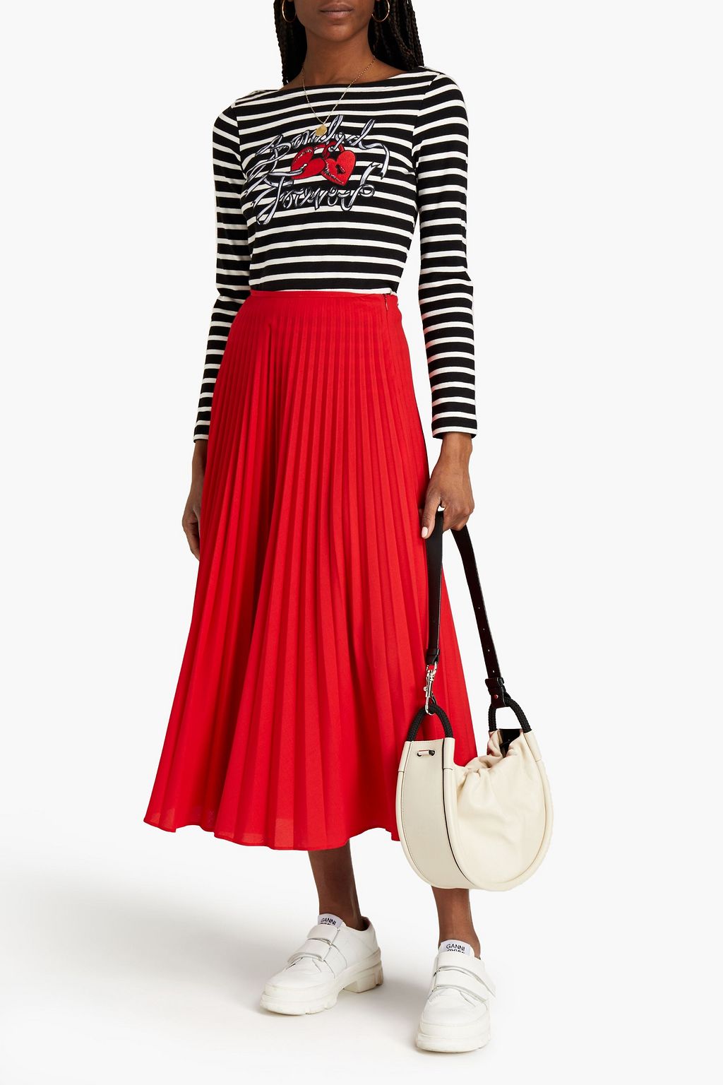 REDVALENTINO Embroidered striped ribbed cotton-jersey top