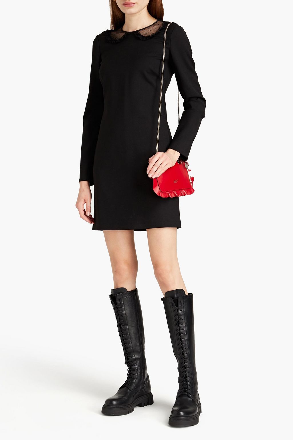 REDVALENTINO Point d'esprit-trimmed stretch-crepe mini dress
