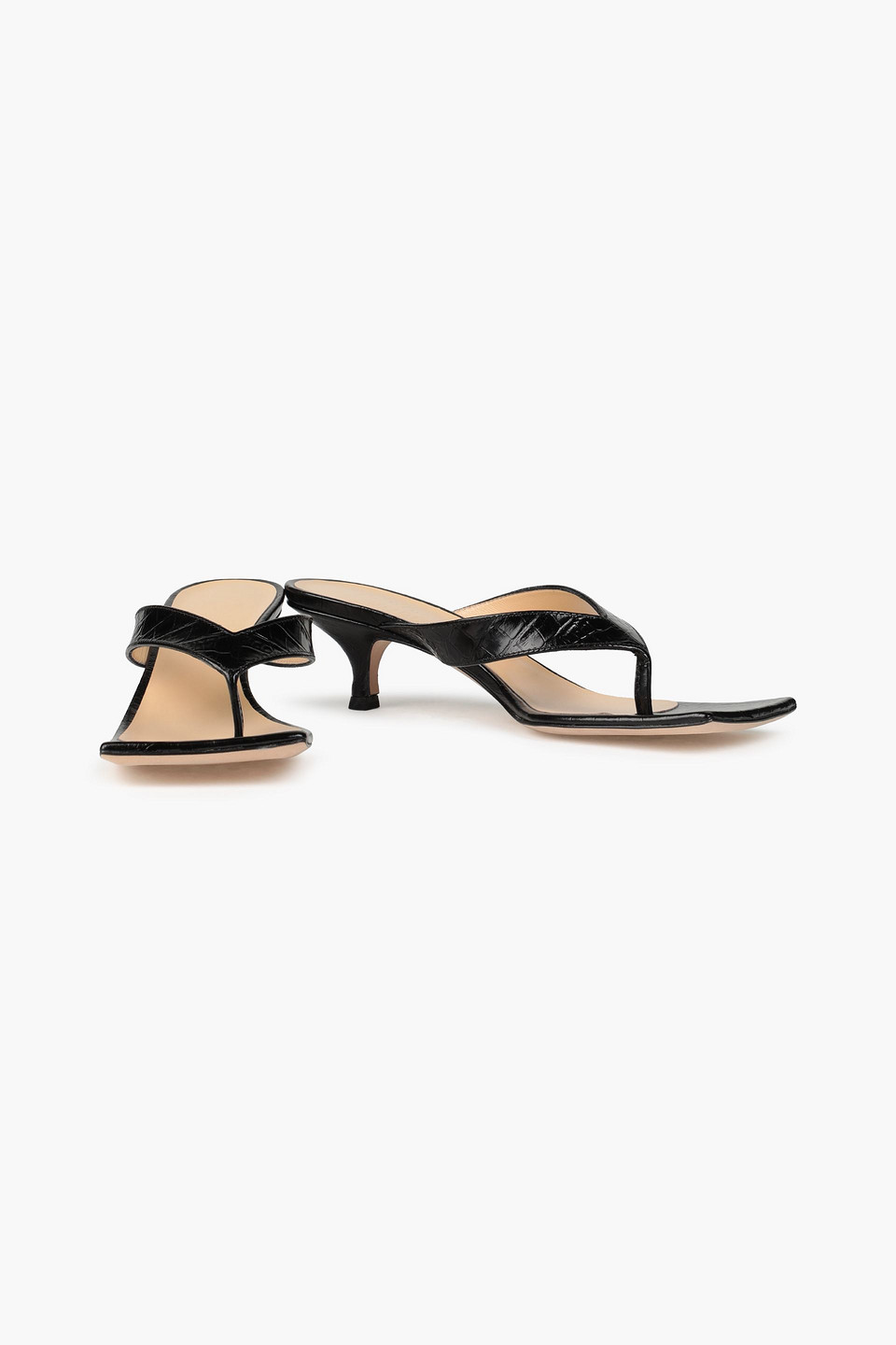 A.w.a.k.e. Croc-effect Leather Sandals In Black