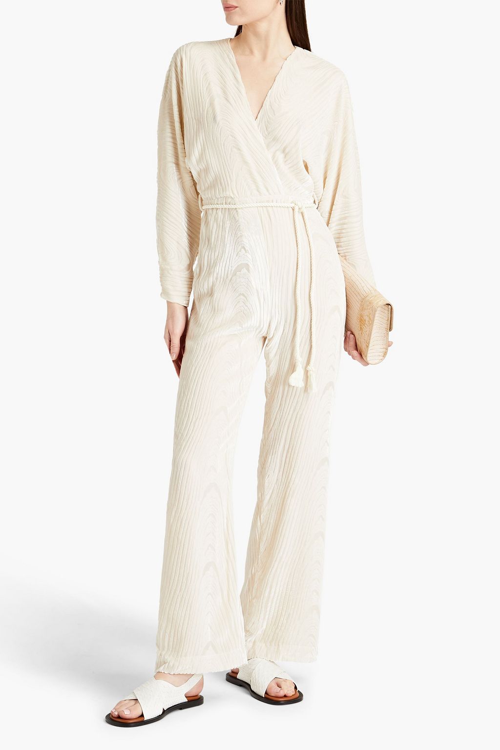 NANUSHKA Wrap-effect devoré-velvet  jumpsuit