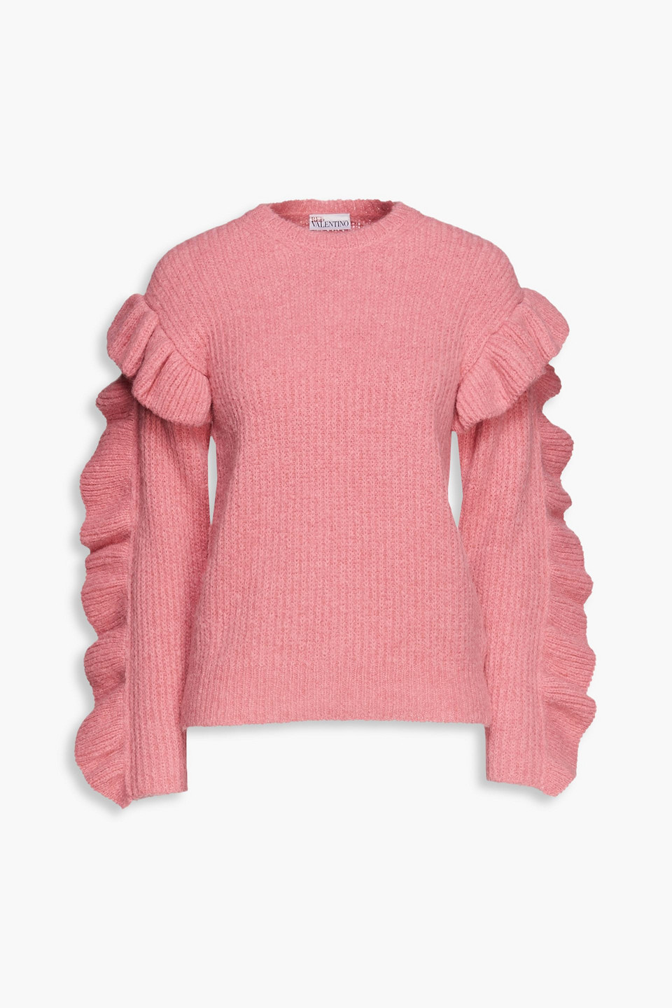 Redvalentino Woman Ruffled Ribbed-knit Sweater Pink Size M