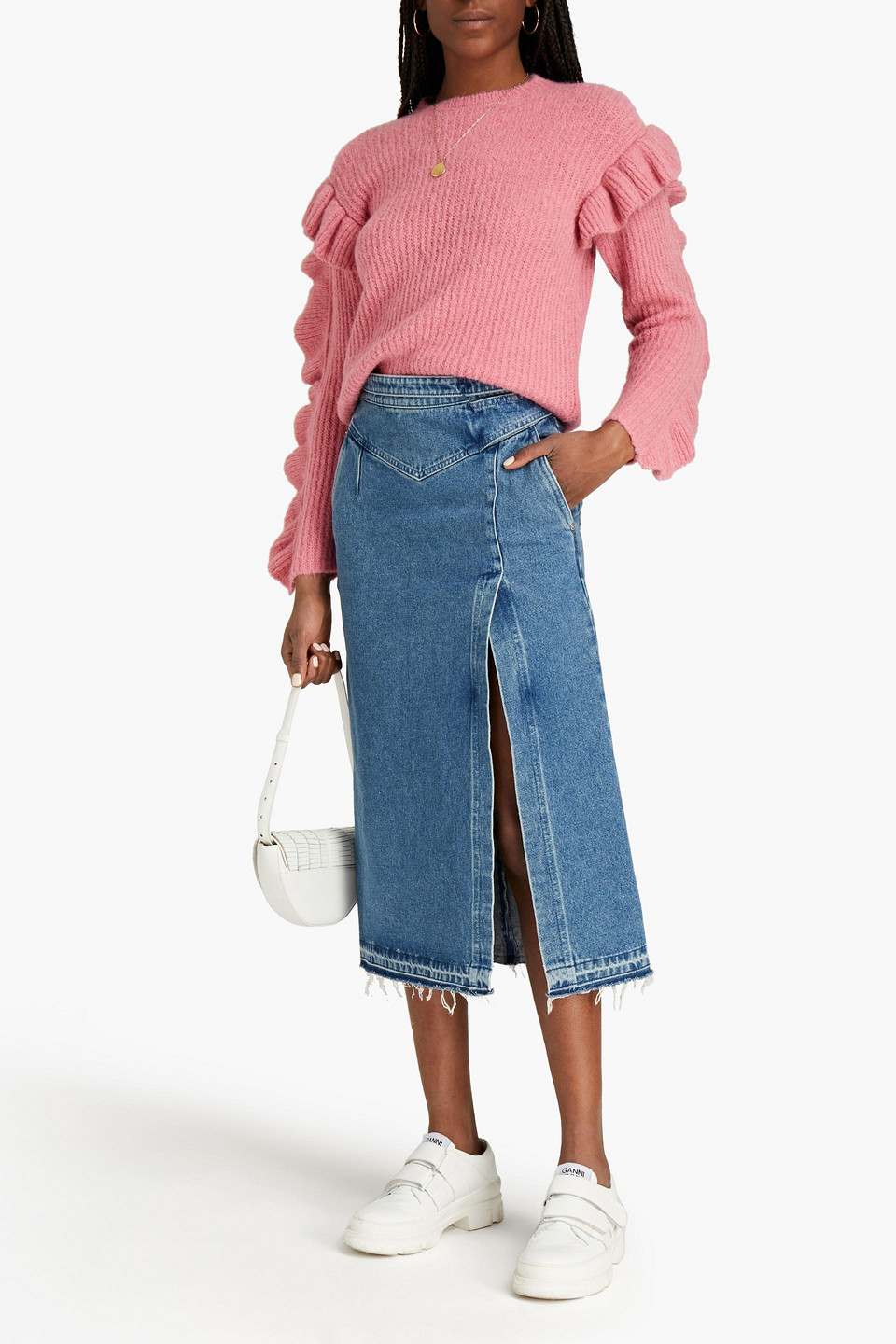 Red Valentino Ruffled Ribbed-knit Jumper In Pink