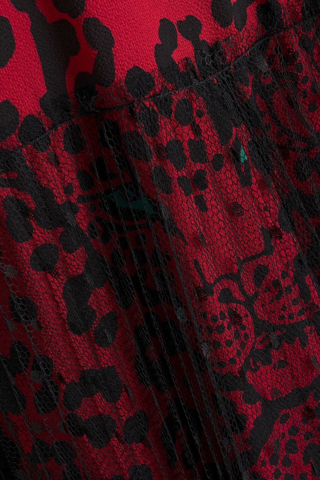 REDVALENTINO Point d'esprit-paneled leopard-print crepe midi dress