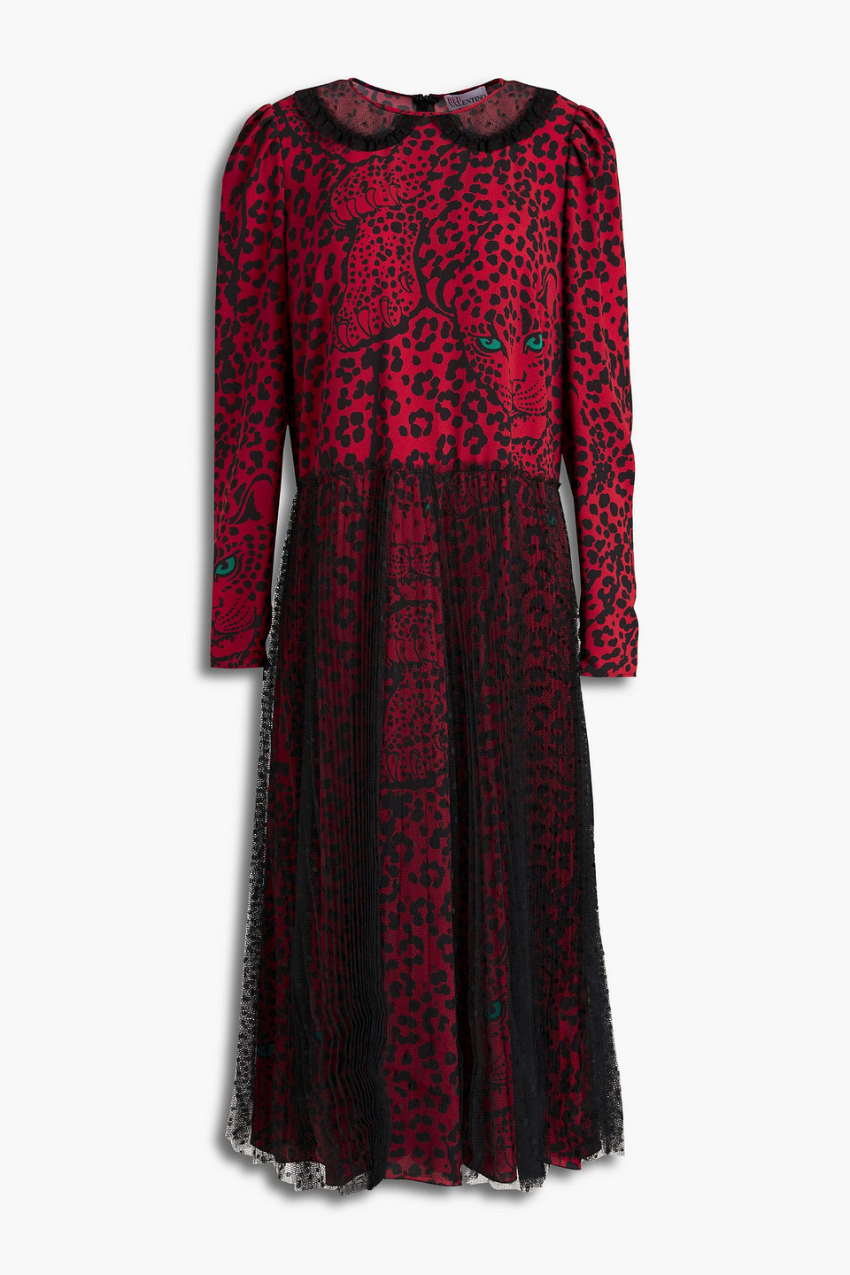 Redvalentino Woman Point D'esprit-paneled Leopard-print Crepe Midi Dress Red Size 42