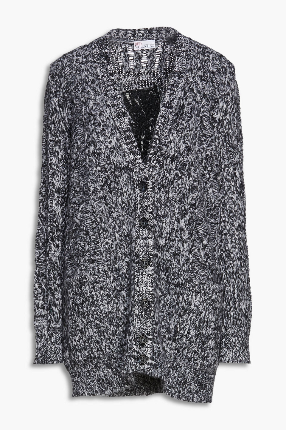 Redvalentino Woman Mélange Cable-knit Cardigan Black Size XS