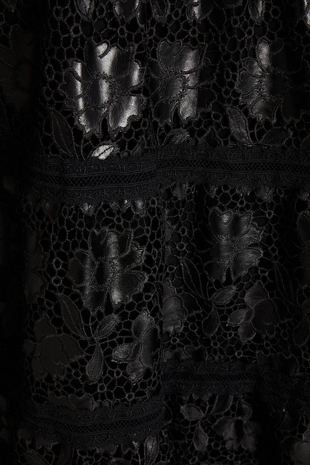 ALICE + OLIVIA Gathered satin and lace midi shirt dress
