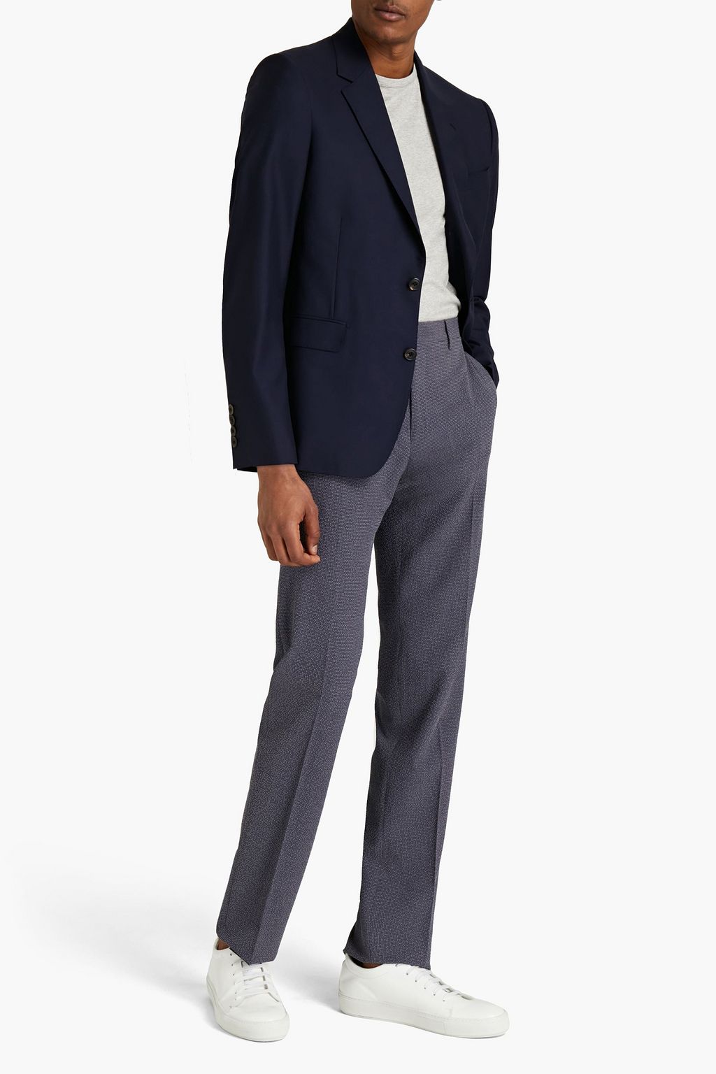 CORNELIANI Checked wool-blend seersucker pants