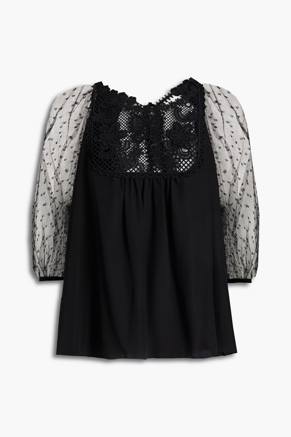 Redvalentino Woman Crochet-paneled Point D'esprit Blouse Black Size 44