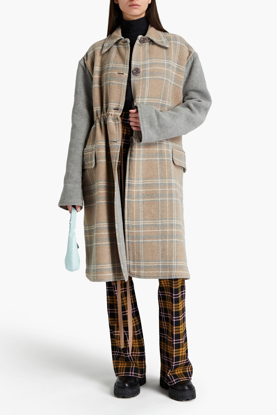 Preen By Thornton Bregazzi Checked Llama-felt Coat In Multi