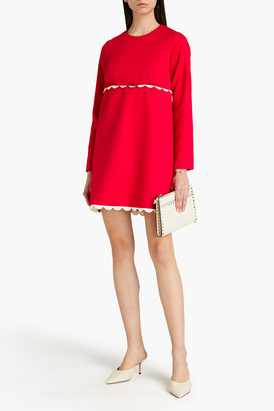 Red Valentino Scalloped Crepe Mini Dress In Red