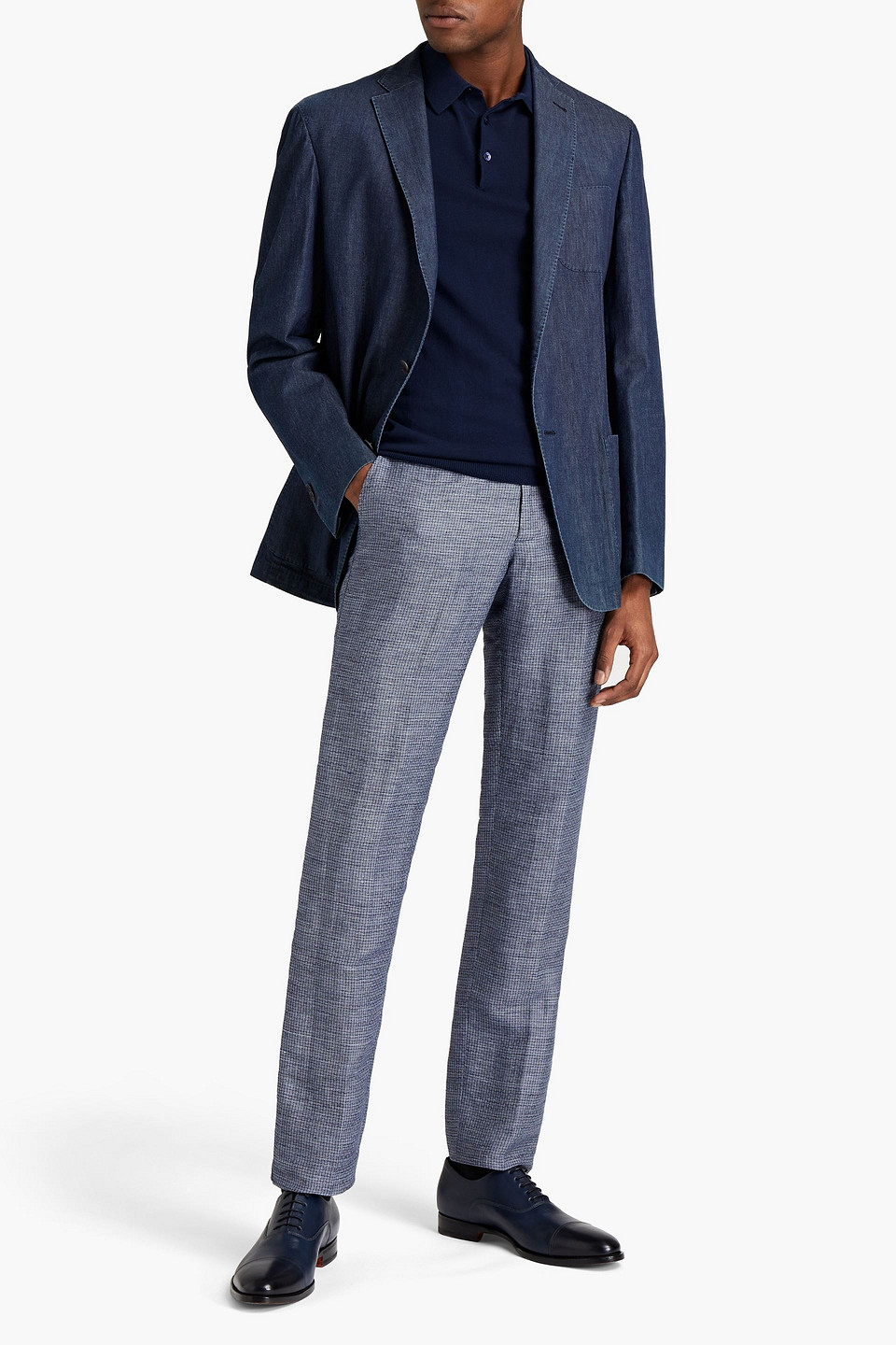 Corneliani Id Man Slim-fit Linen And Cotton-blend Jacquard Trousers In Blue