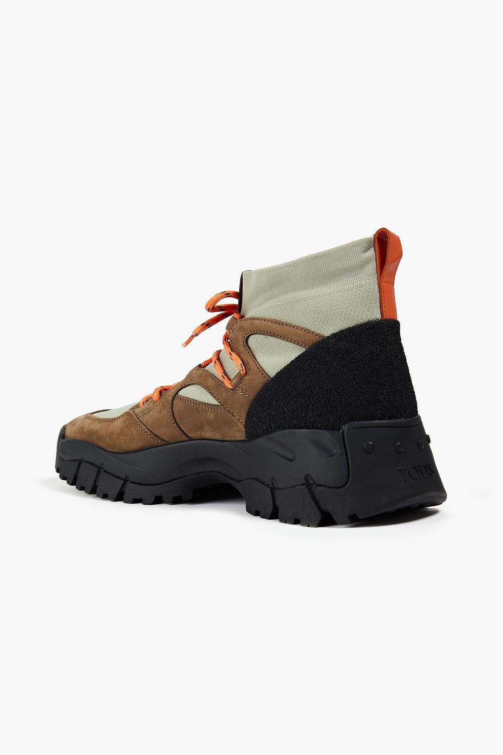 TOD'S High-Top-Sneakers aus Stretch-Strick und Nubukleder in Colour-Block-Optik