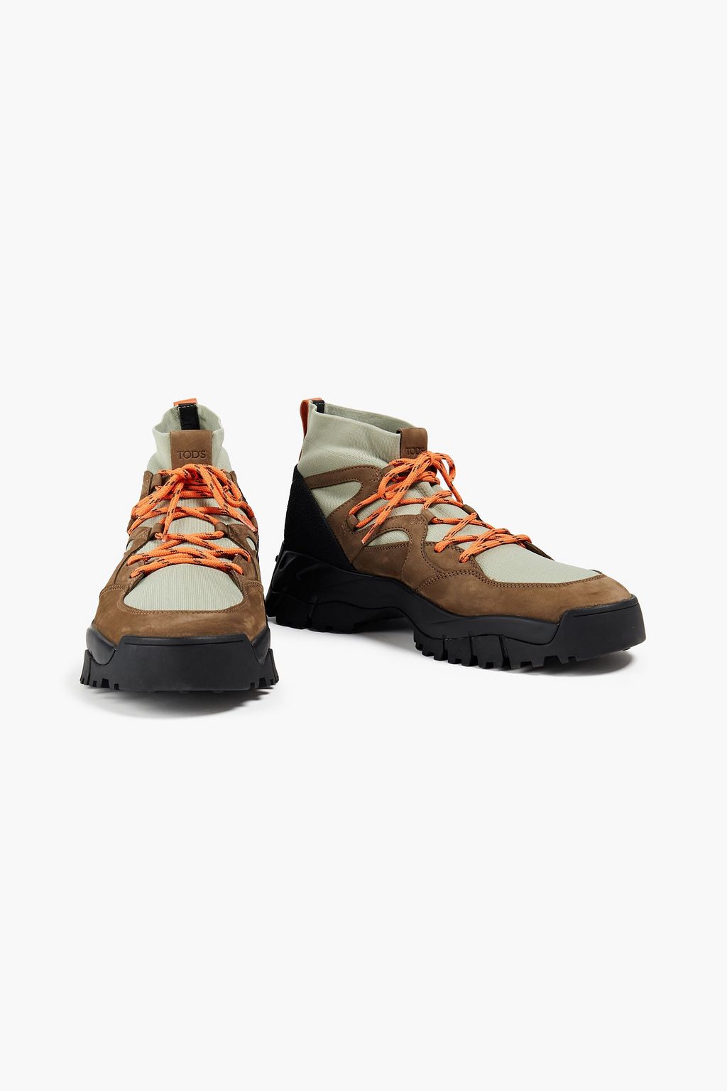 TOD'S High-Top-Sneakers aus Stretch-Strick und Nubukleder in Colour-Block-Optik