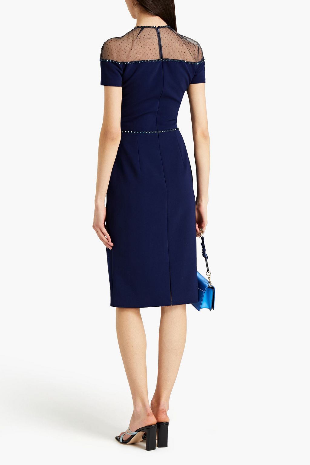 JENNY PACKHAM Point d'esprit-paneled studded stretch-crepe dress