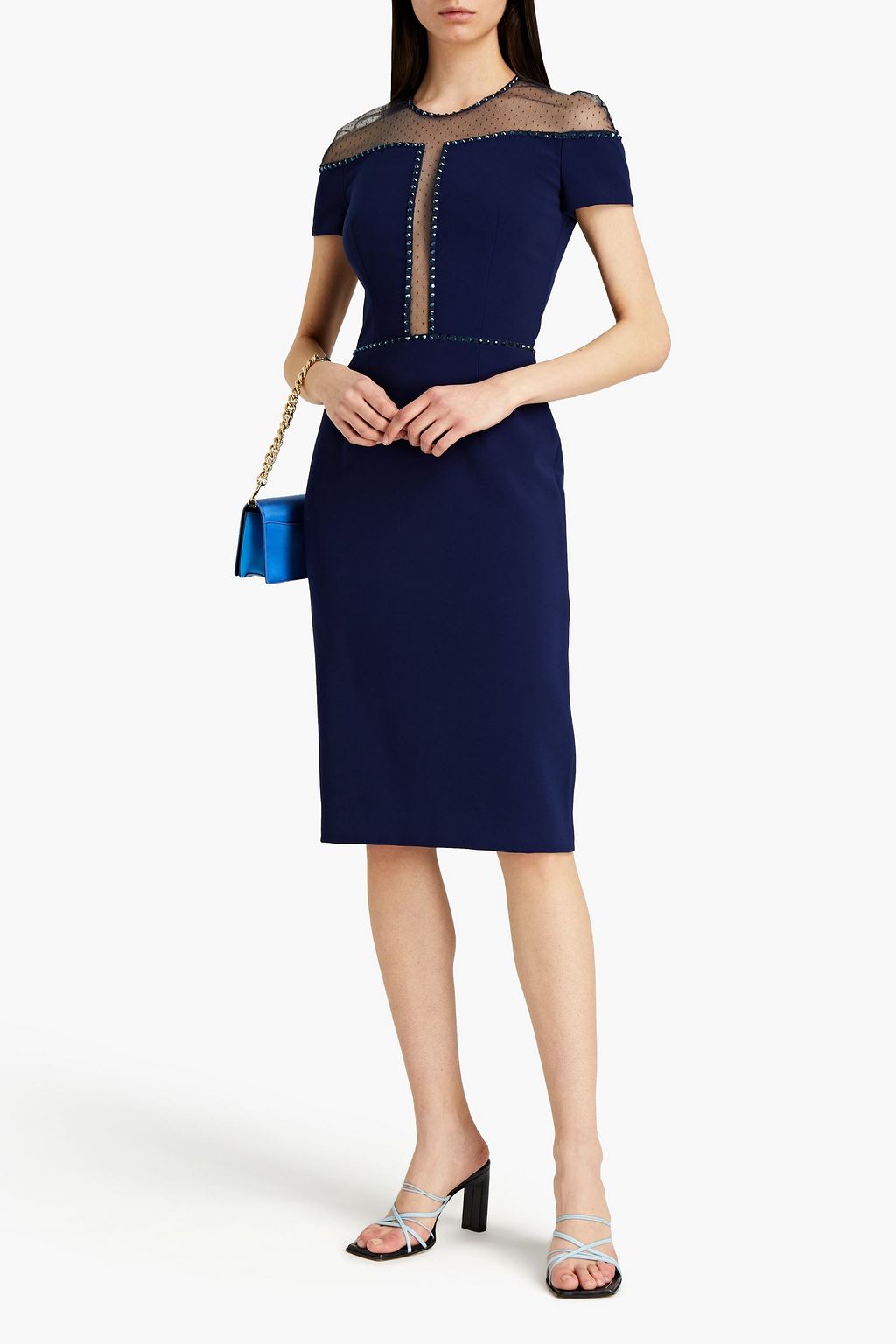 JENNY PACKHAM Point d'esprit-paneled studded stretch-crepe dress