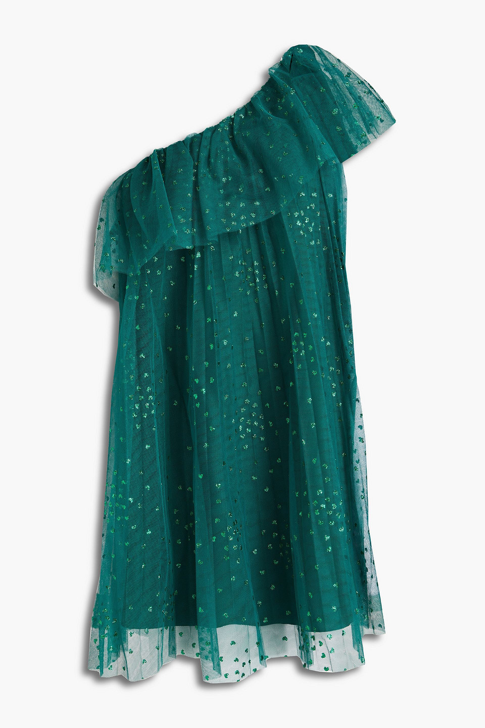 Redvalentino Woman One-shoulder Pleated Tulle Mini Dress Emerald Size 44