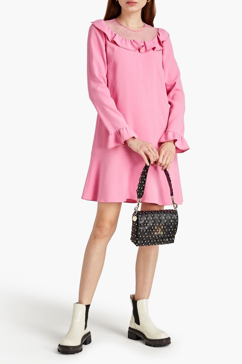 REDVALENTINO Point d'esprit-paneled crepe mini dress