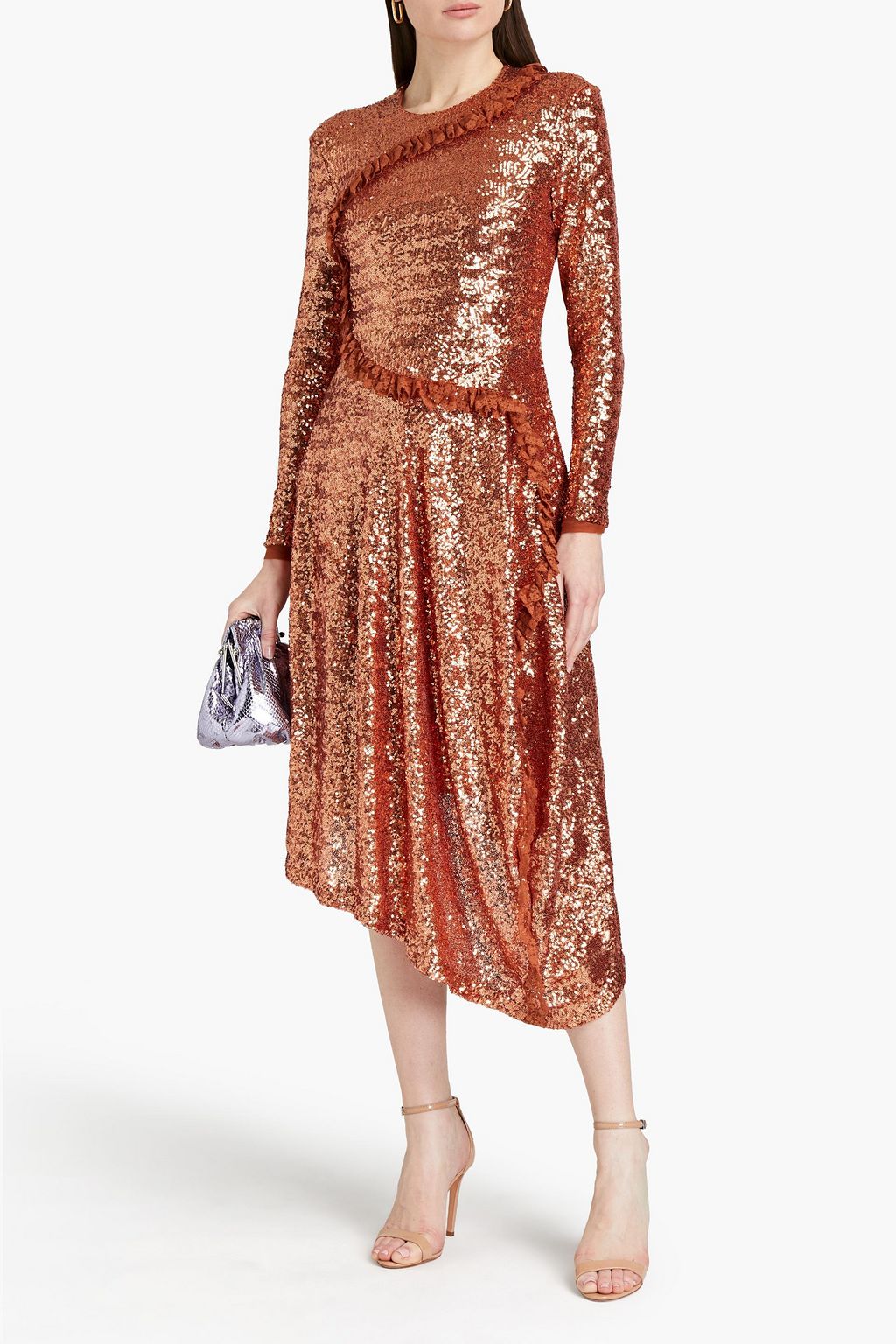 PREEN BY THORNTON BREGAZZI Yasmeen asymmetric ruffled sequined stretch-tulle dress