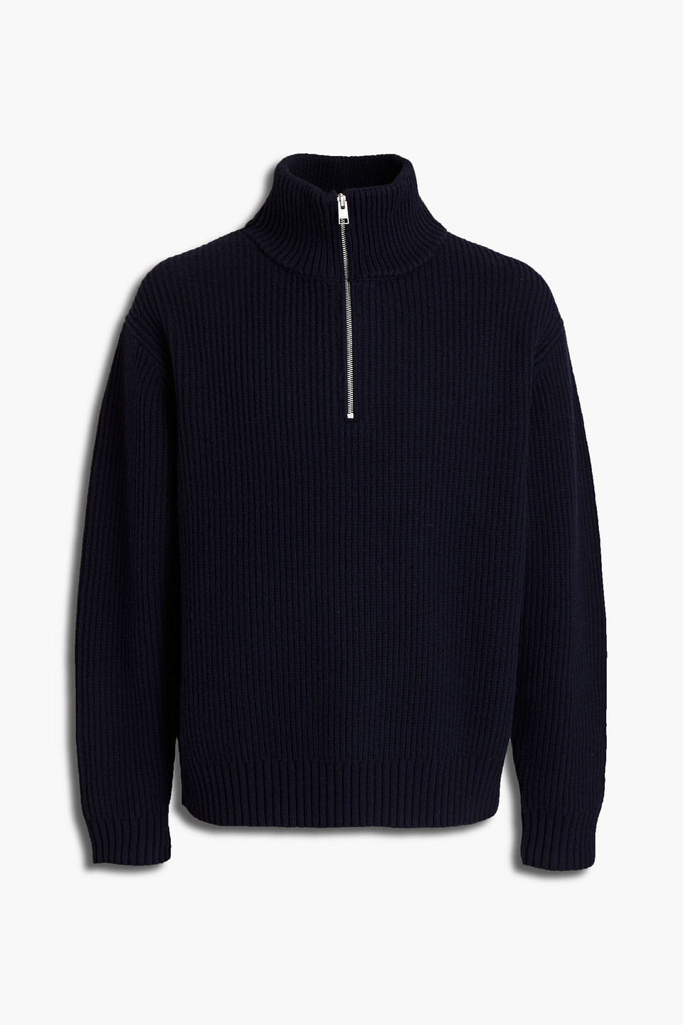 frame - ribbed wool half-zip sweater - blue - m