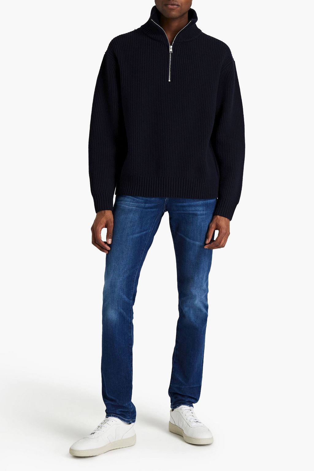 FRAME The Essential ribbed wool half-zip sweater