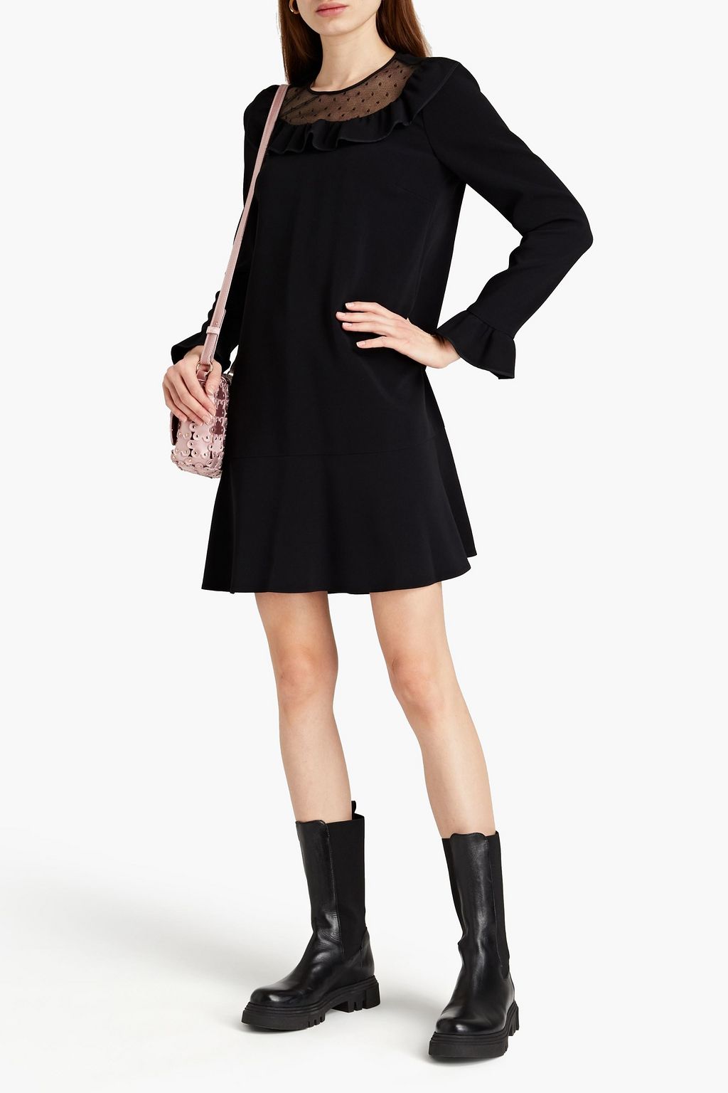 REDVALENTINO Point d'esprit-paneled crepe mini dress