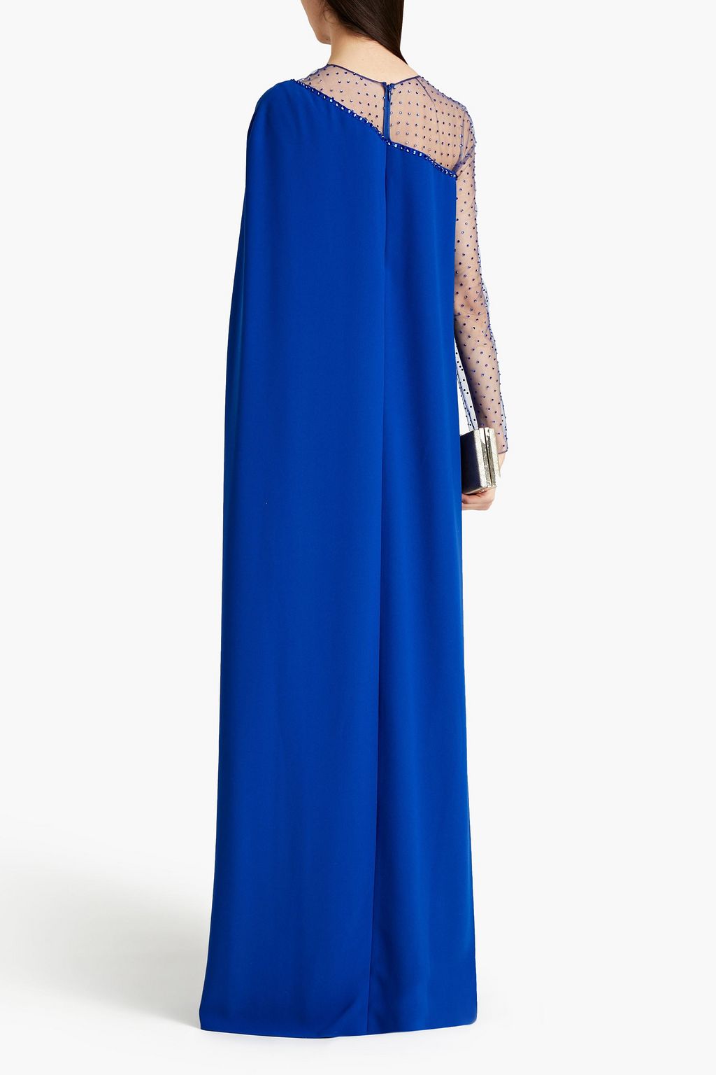 JENNY PACKHAM Tulle-paneled cape-effect crepe gown