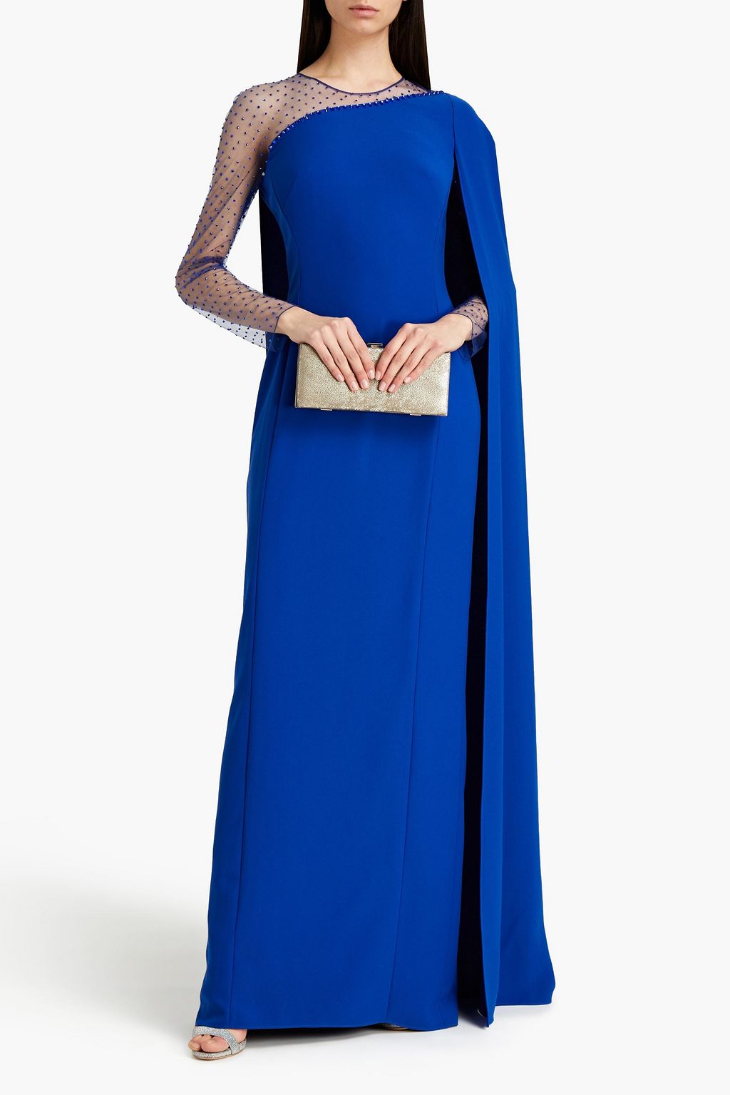 JENNY PACKHAM Tulle-paneled cape-effect crepe gown