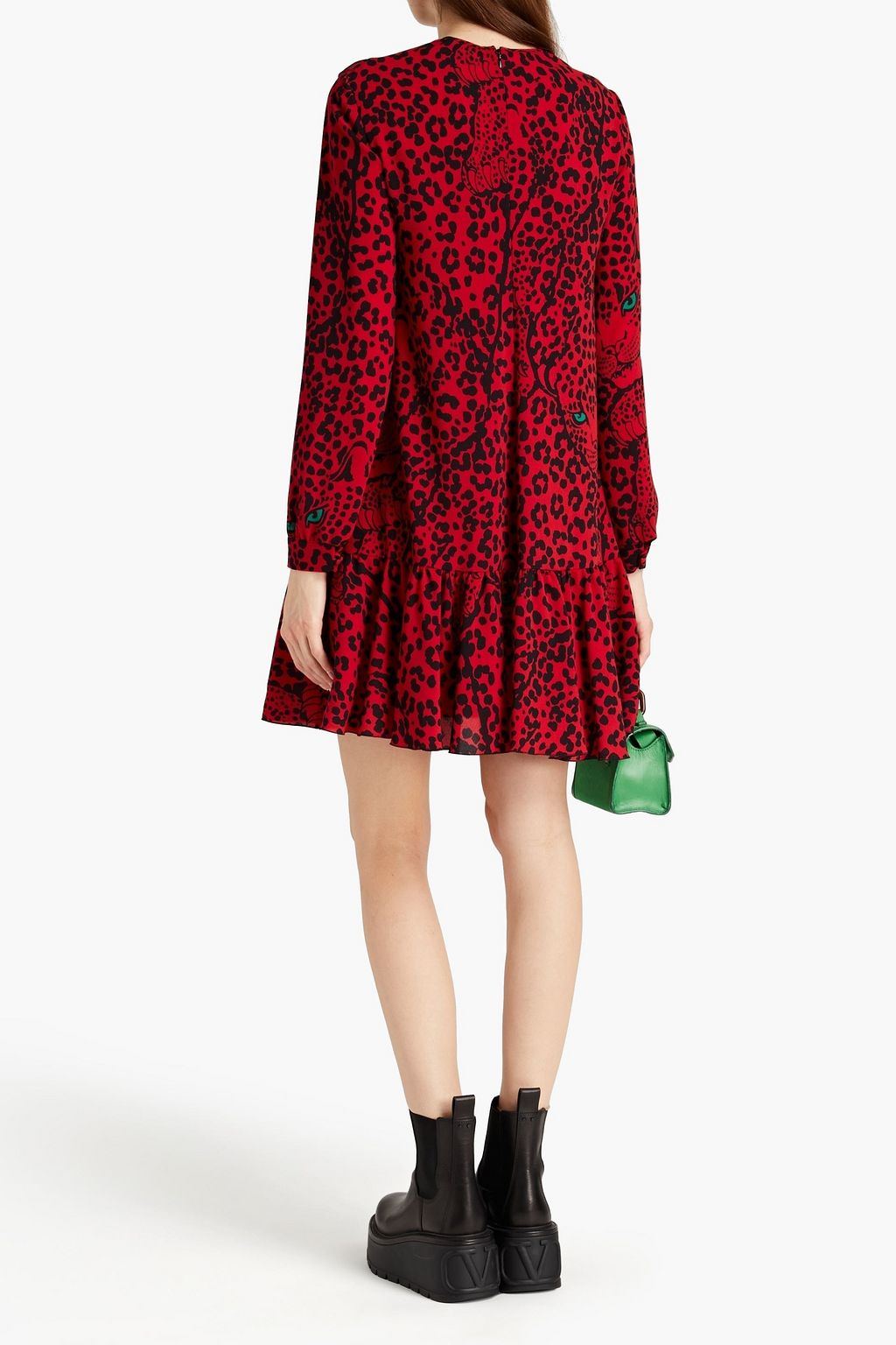 REDVALENTINO Lace-paneled leopard-print crepe mini dress