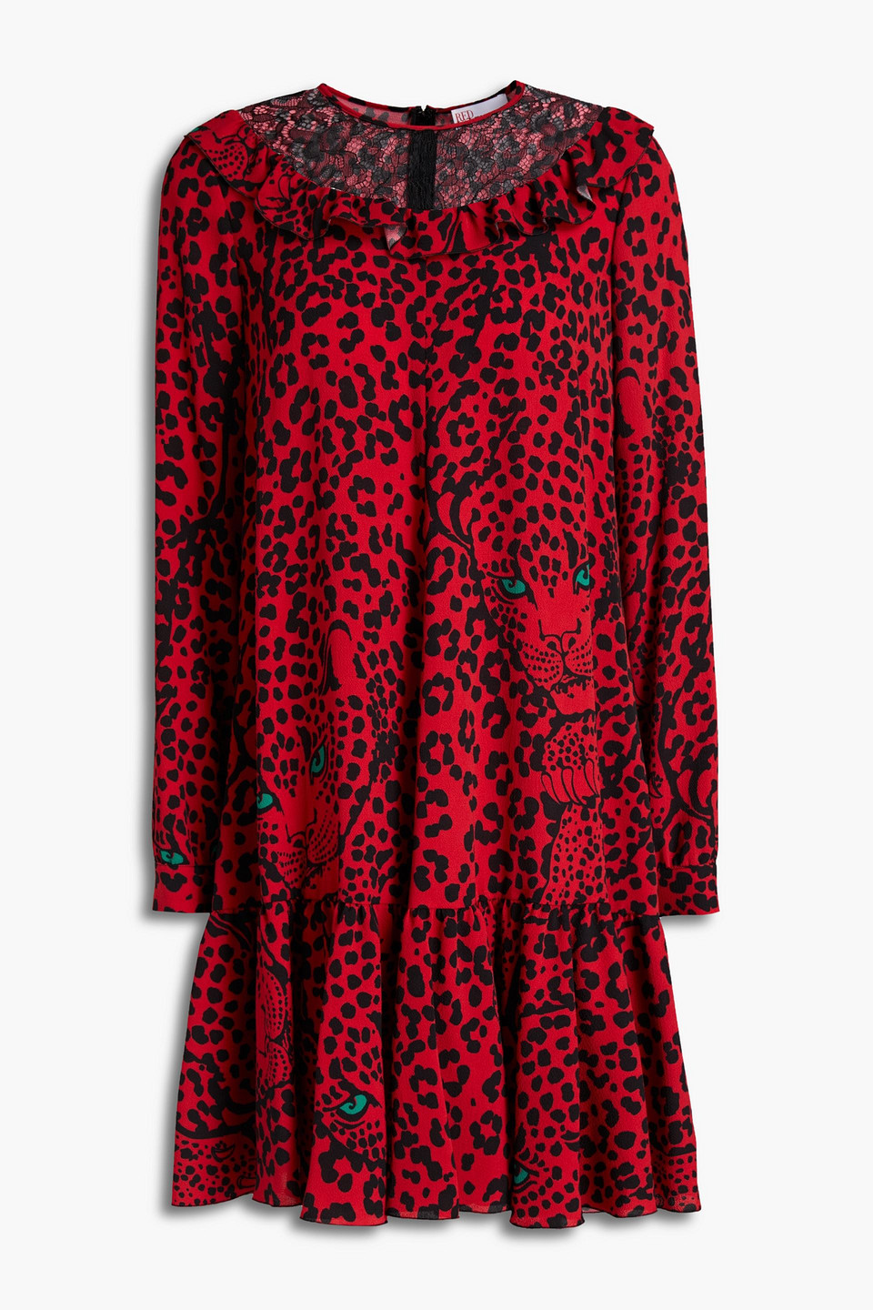 Redvalentino Woman Lace-paneled Leopard-print Crepe Mini Dress Red Size 42