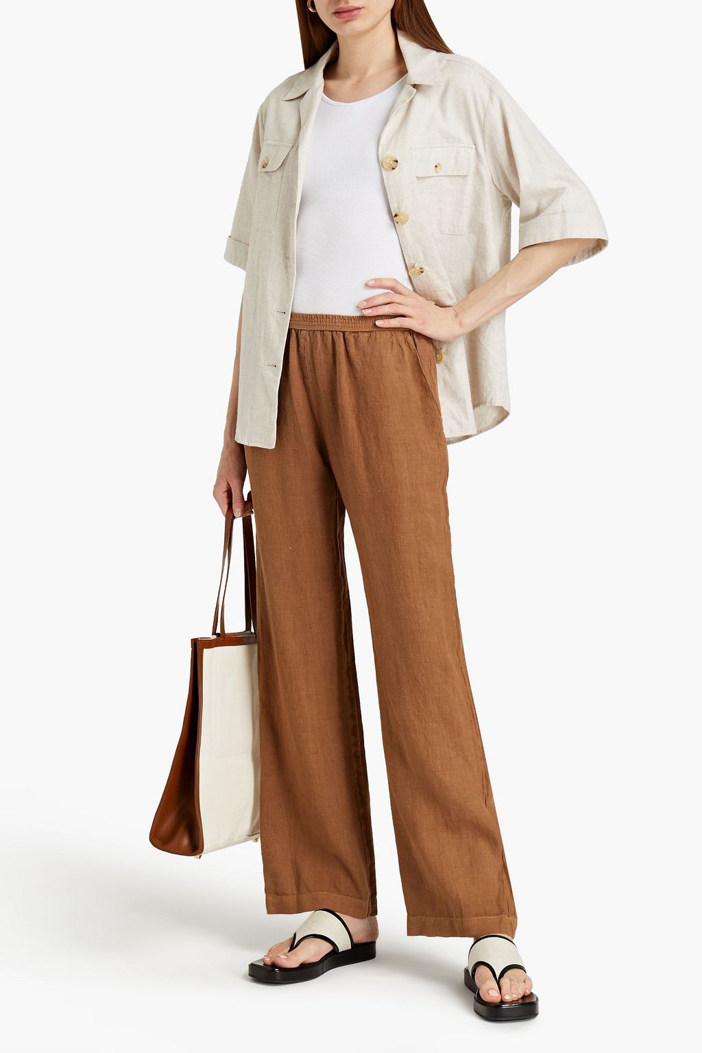 ENZA COSTA Gathered linen wide-leg pants
