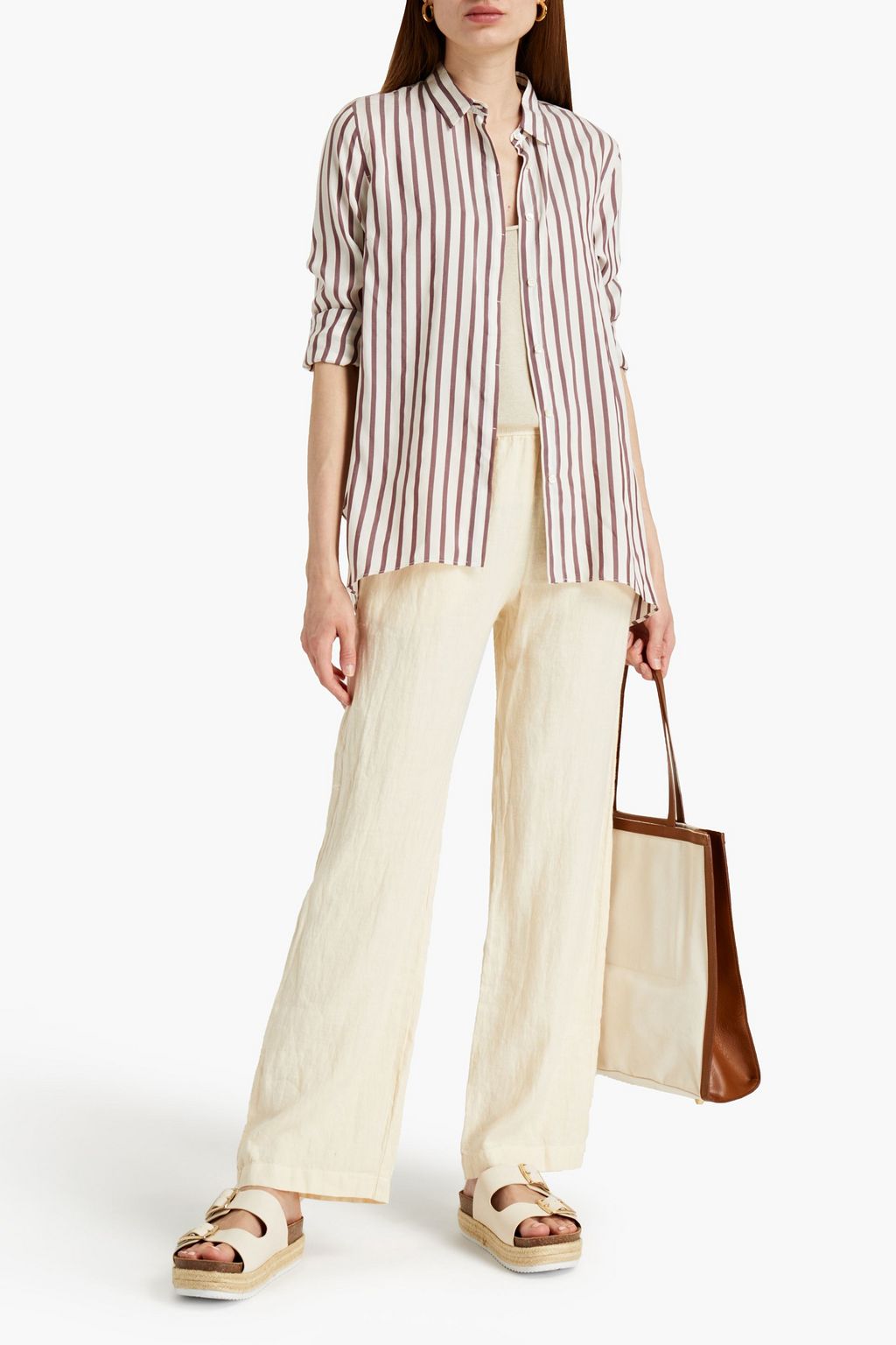 ENZA COSTA Gathered linen wide-leg pants