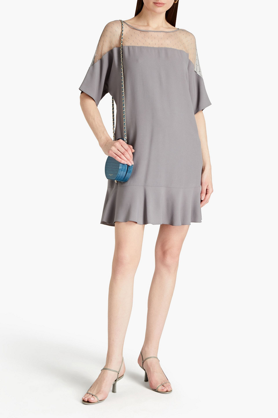 Red Valentino Point D'esprit-paneled Crepe Mini Dress In Grey