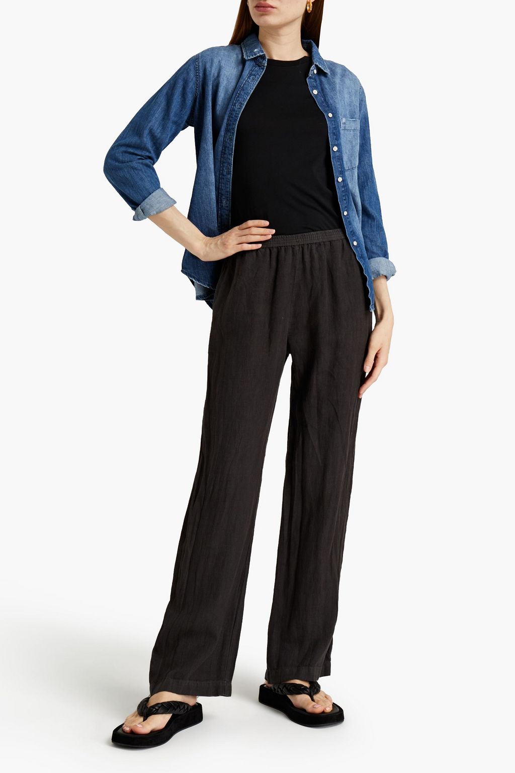 ENZA COSTA Gathered linen wide-leg pants