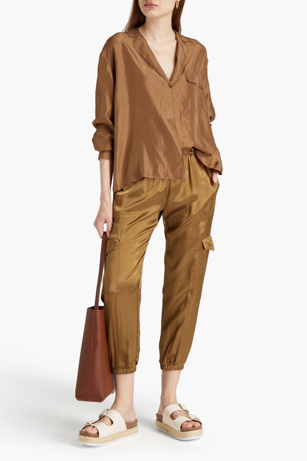 ENZA COSTA Cropped cotton-sateen tapered pants