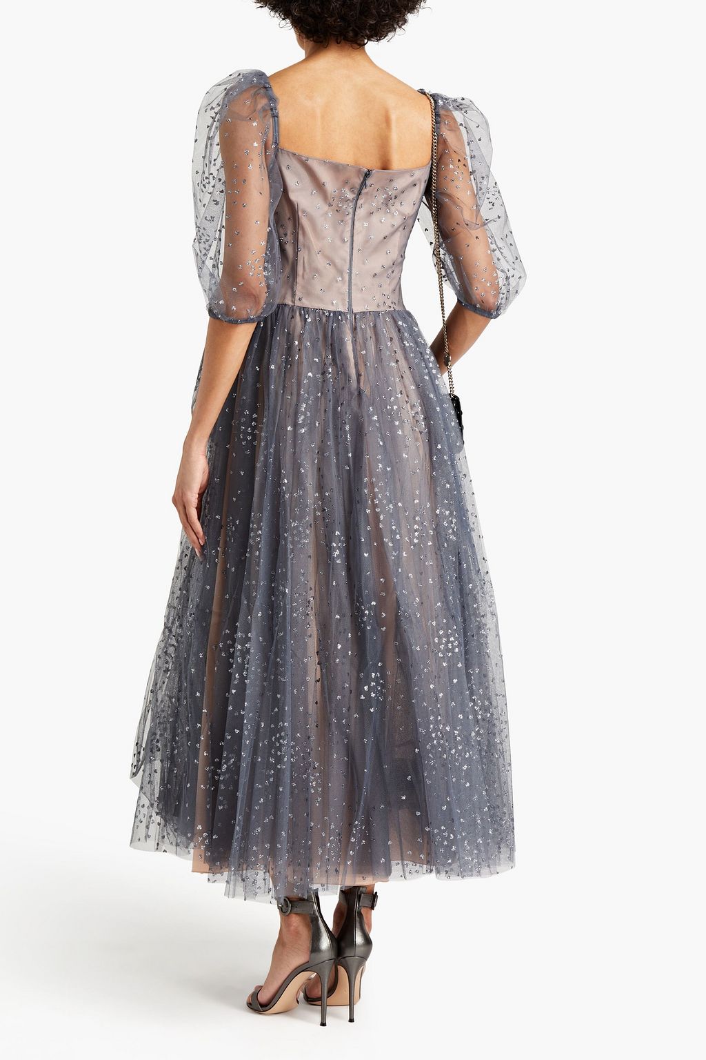 REDVALENTINO Bow-embellished glittered tulle midi dress