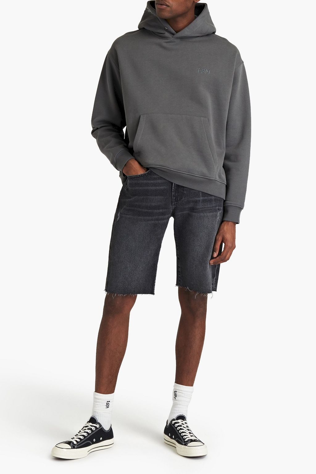 FRAME Slim-fit distressed denim shorts