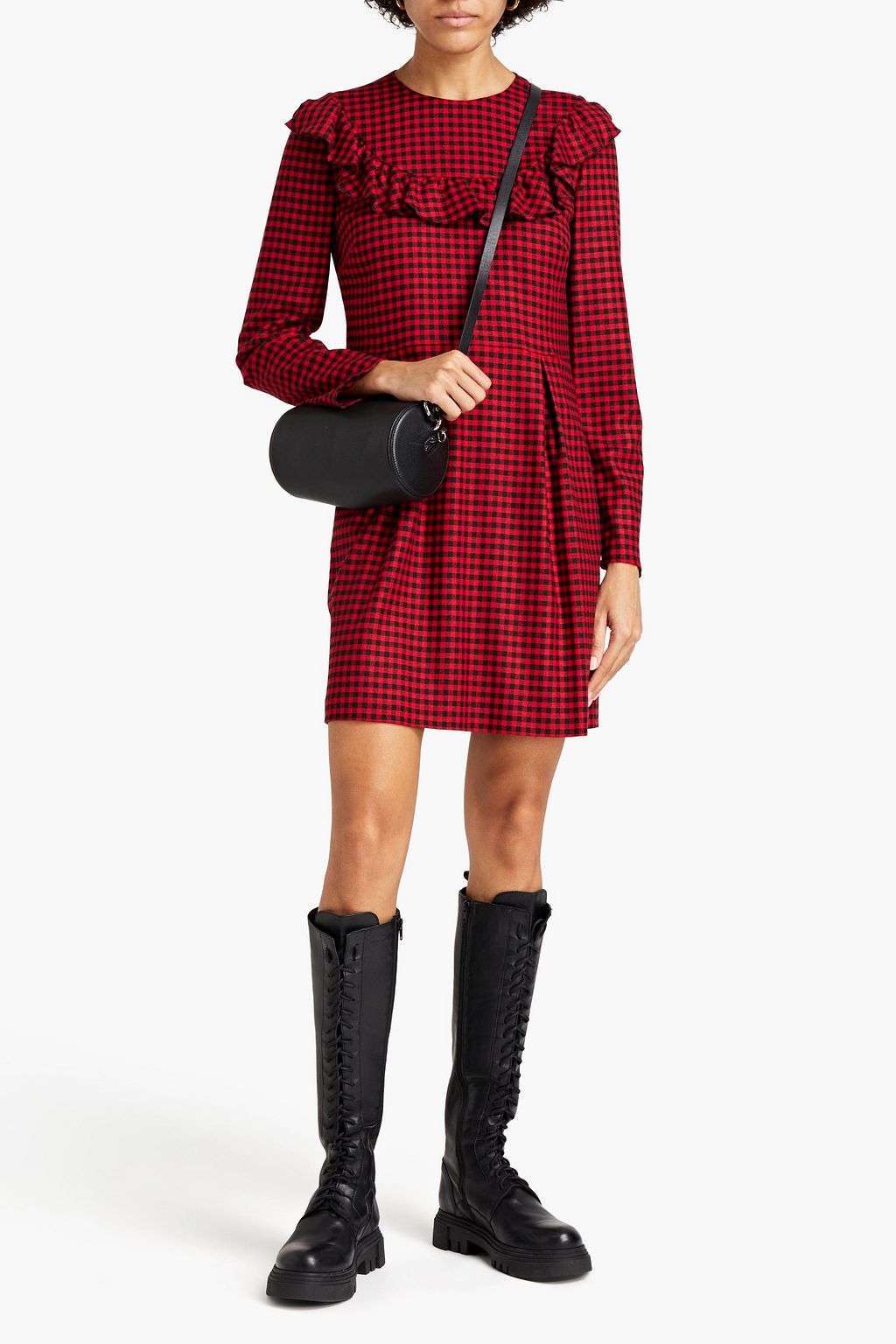 REDVALENTINO Pleated gingham jacquard mini dress