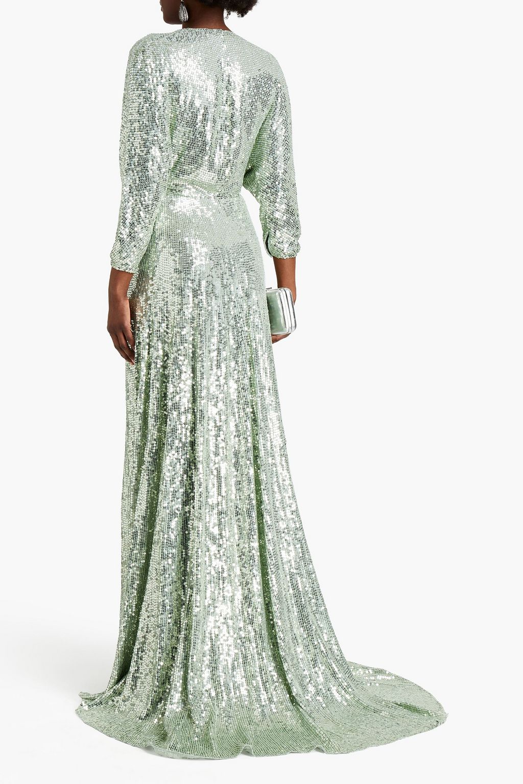 JENNY PACKHAM Satin-trimmed sequined chiffon wrap gown