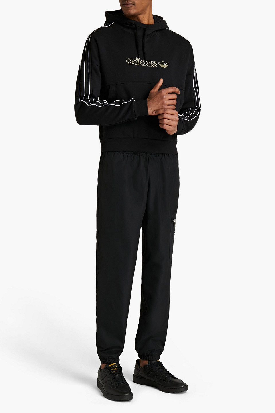 Adidas Originals Man Embroidered Cotton-blend Fleece Hoodie In Black