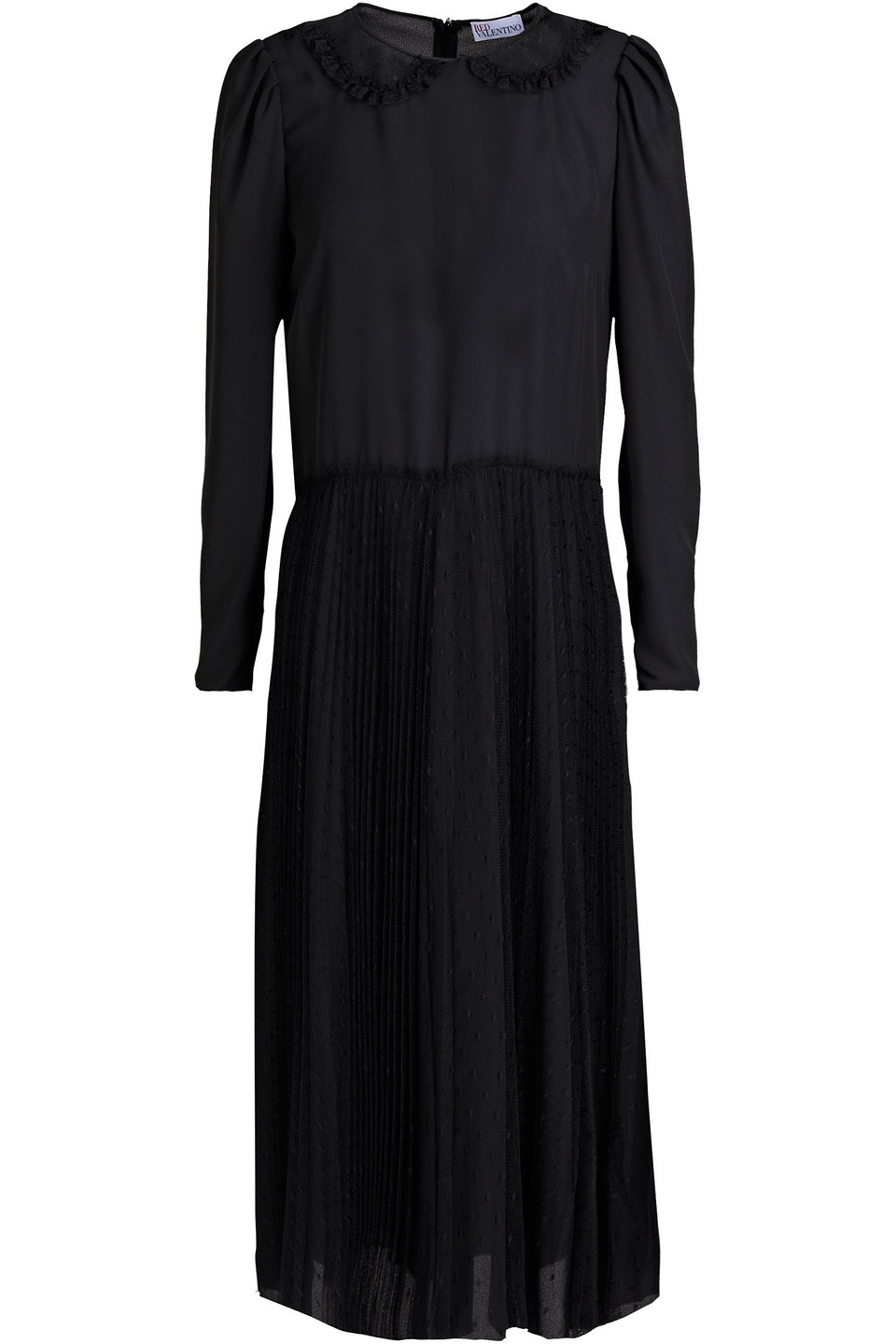 Redvalentino Woman Point D'esprit-paneled Pleated Silk-georgette Midi Dress Black Size 40