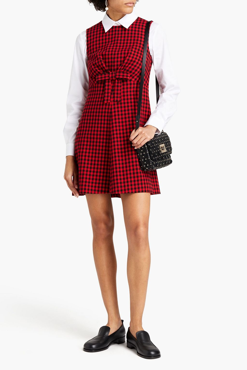 REDVALENTINO Bow-detailed gingham tweed mini dress