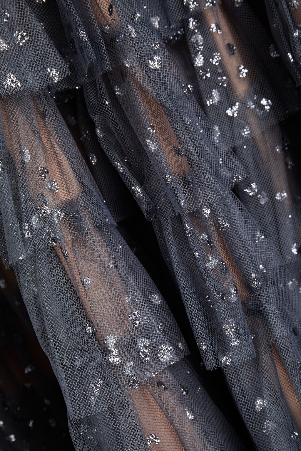 REDVALENTINO One-shoulder tiered glittered tulle midi dress